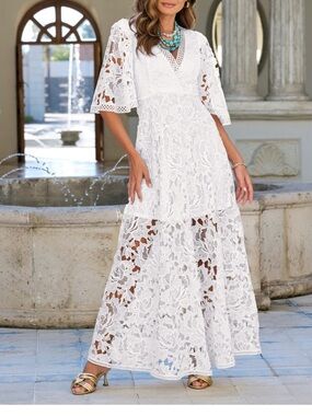 Boston proper flounce sleeve white maxi dress new